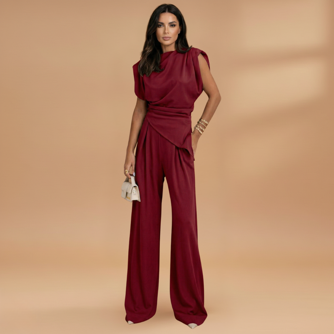 Women's Two-Piece Set with Long Sleeves and Straight Trousers
