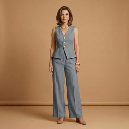 Women's Two-Piece Set with Off-the-Shoulder Top and Wide-Leg Pants