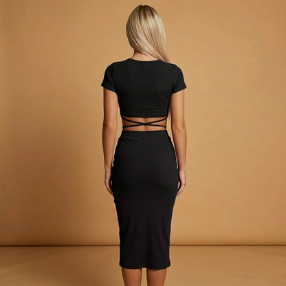 Women's Two-Piece Set with Ribbed Surface and Buttons