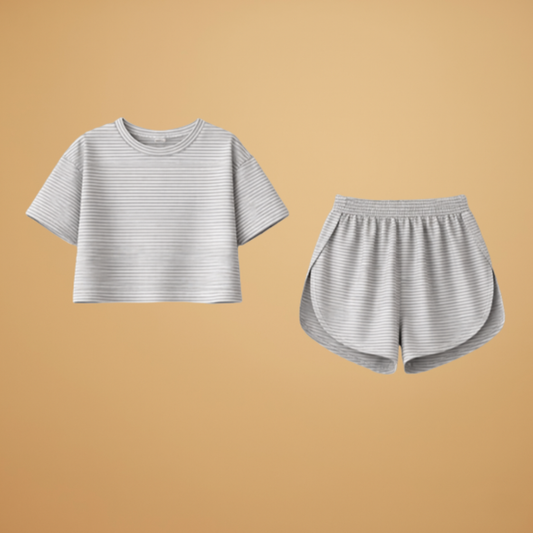 Women's Two-Piece Set with Short Sleeves and Side Slits