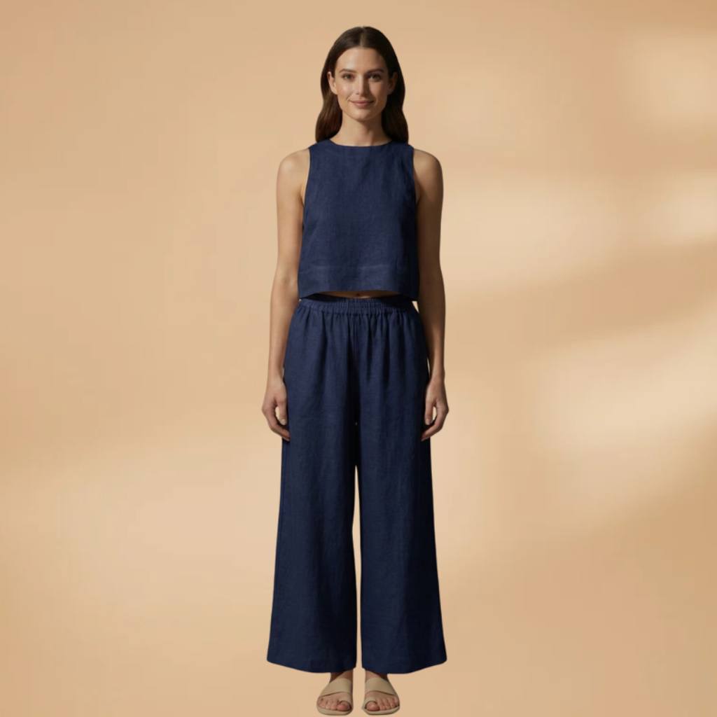 Women's Two-Piece Set with Sleeveless Top and Wide Trousers