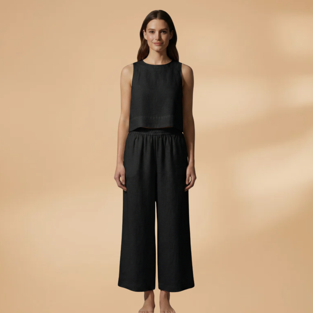 Women's Two-Piece Set with Sleeveless Top and Wide Trousers