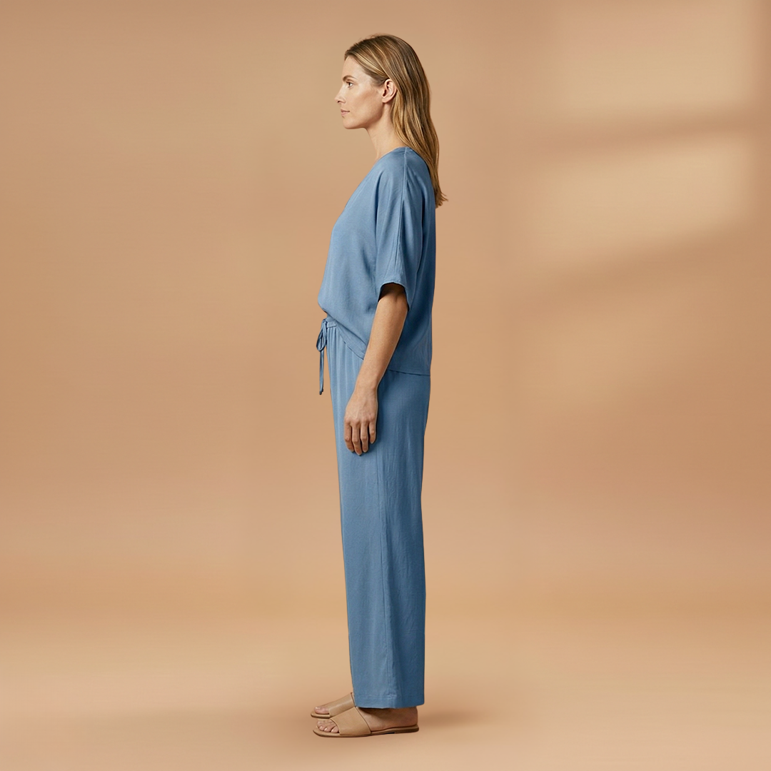 Women's Two-Piece Set with V-Neck and Wide-Leg Pants