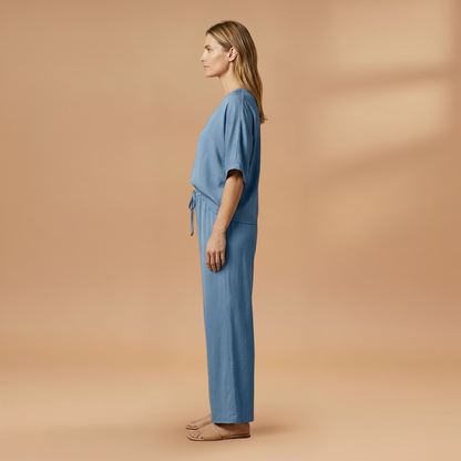 Women's Two-Piece Set with V-Neck and Wide-Leg Pants