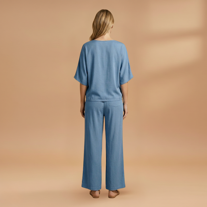 Women's Two-Piece Set with V-Neck and Wide-Leg Pants