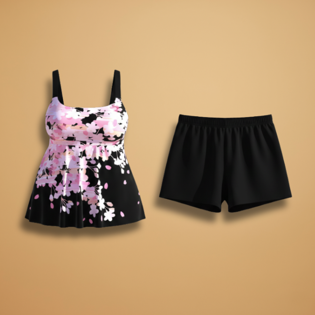 Women’s Two-Piece Swimsuit with Straps and High-Waisted Bottom