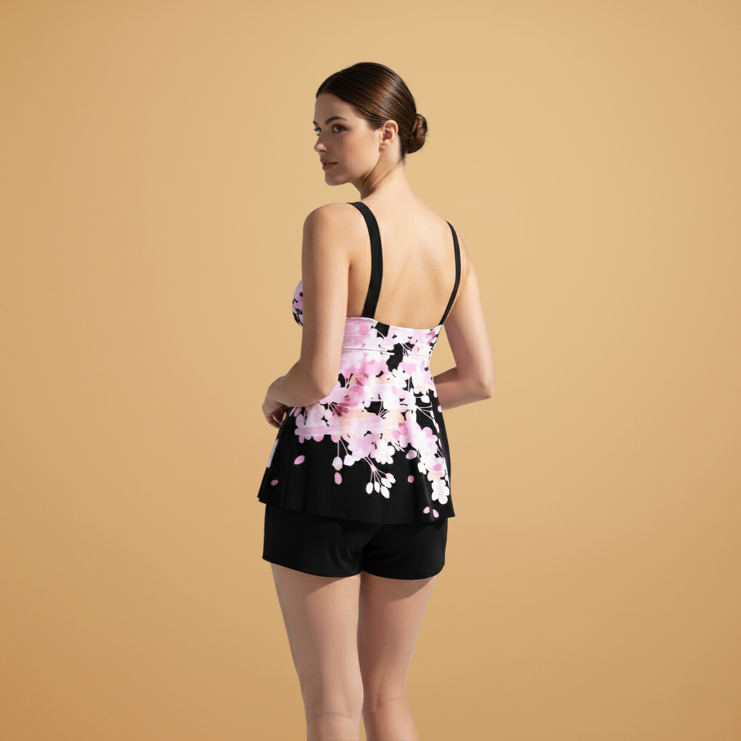 Women’s Two-Piece Swimsuit with Straps and High-Waisted Bottom