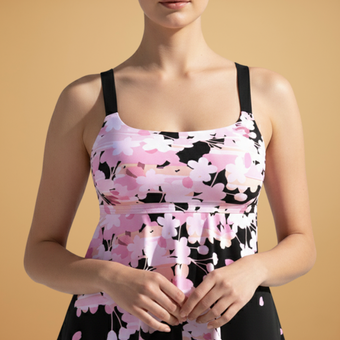 Women’s Two-Piece Swimsuit with Straps and High-Waisted Bottom