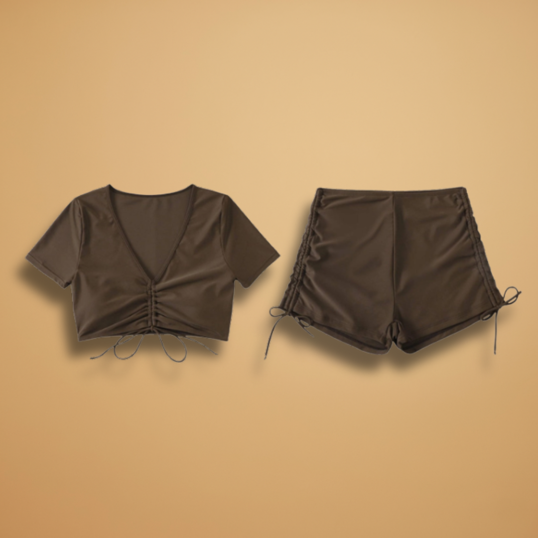 Women’s Two-Piece Swimsuit with V-Neck and Backless Design