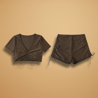 Women’s Two-Piece Swimsuit with V-Neck and Backless Design