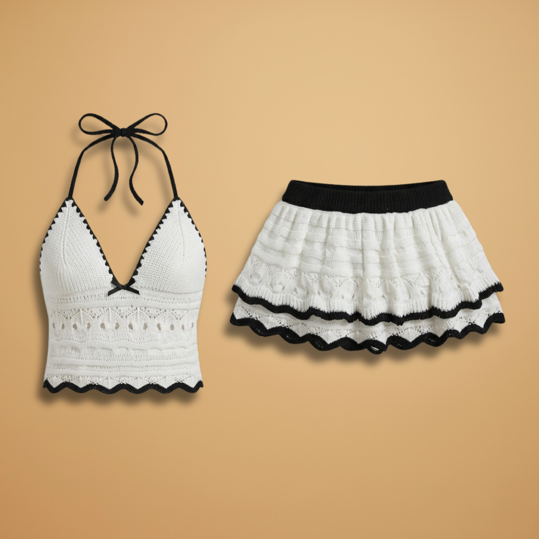 Women’s Two Piece Set with Halter Neck and Ruffle Hem