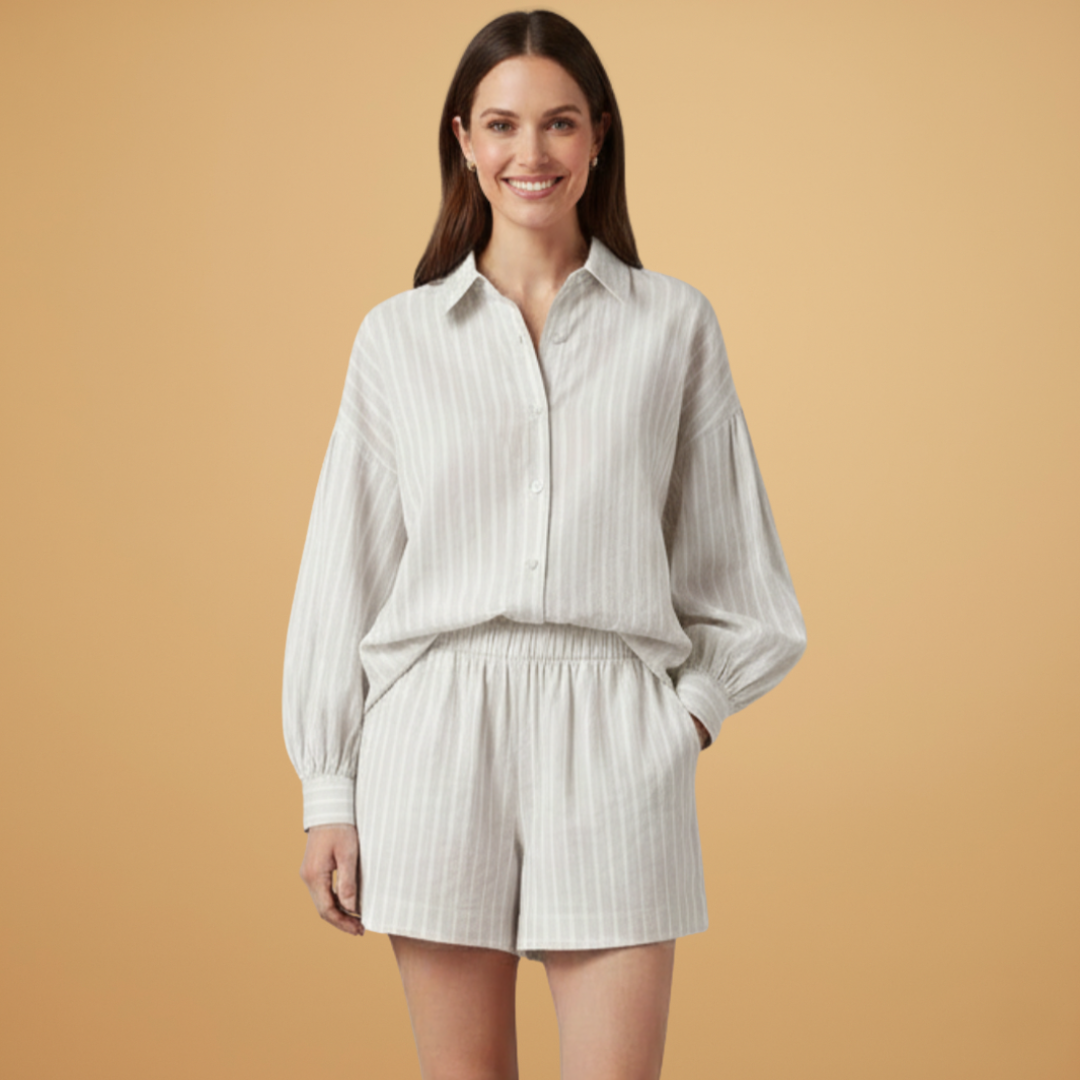 Women’s Two‑Piece Set with Button Shirt and Elastic Shorts