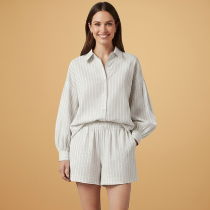 Women’s Two‑Piece Set with Button Shirt and Elastic Shorts