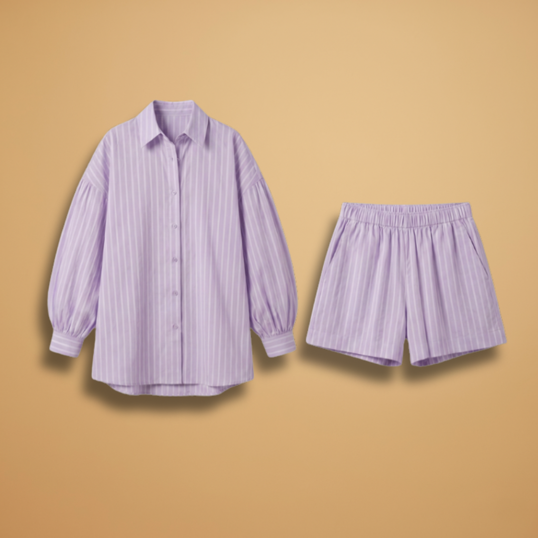Women’s Two‑Piece Set with Button Shirt and Elastic Shorts