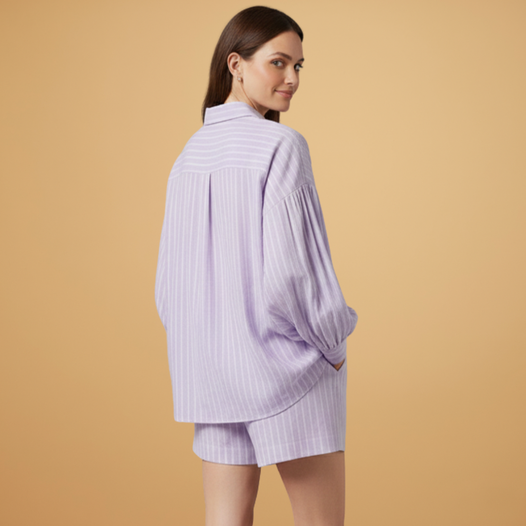Women’s Two‑Piece Set with Button Shirt and Elastic Shorts