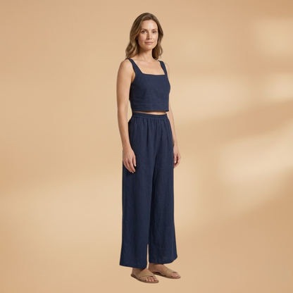 Women’s Two‑Piece Set with Cropped Top and Wide Trousers