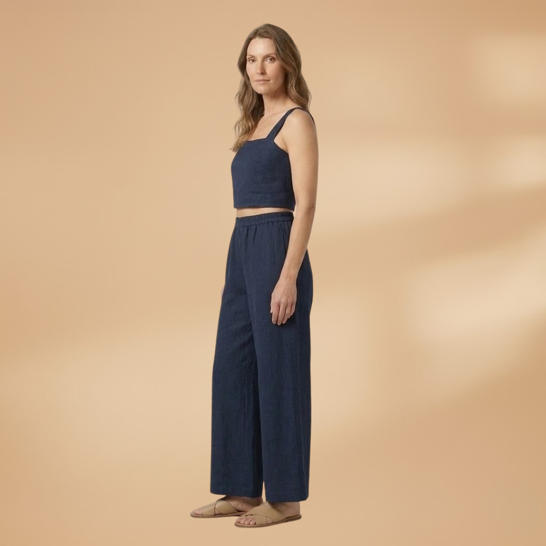 Women’s Two‑Piece Set with Cropped Top and Wide Trousers