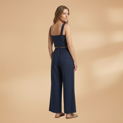 Women’s Two‑Piece Set with Cropped Top and Wide Trousers