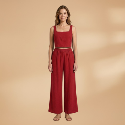 Women’s Two‑Piece Set with Cropped Top and Wide Trousers