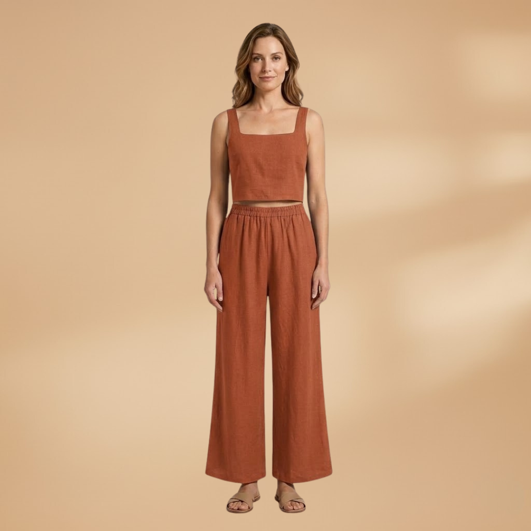 Women’s Two‑Piece Set with Cropped Top and Wide Trousers