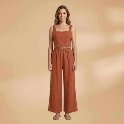 Women’s Two‑Piece Set with Cropped Top and Wide Trousers