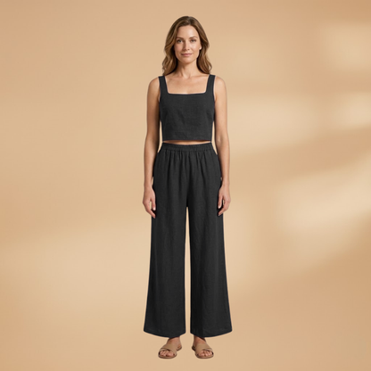 Women’s Two‑Piece Set with Cropped Top and Wide Trousers