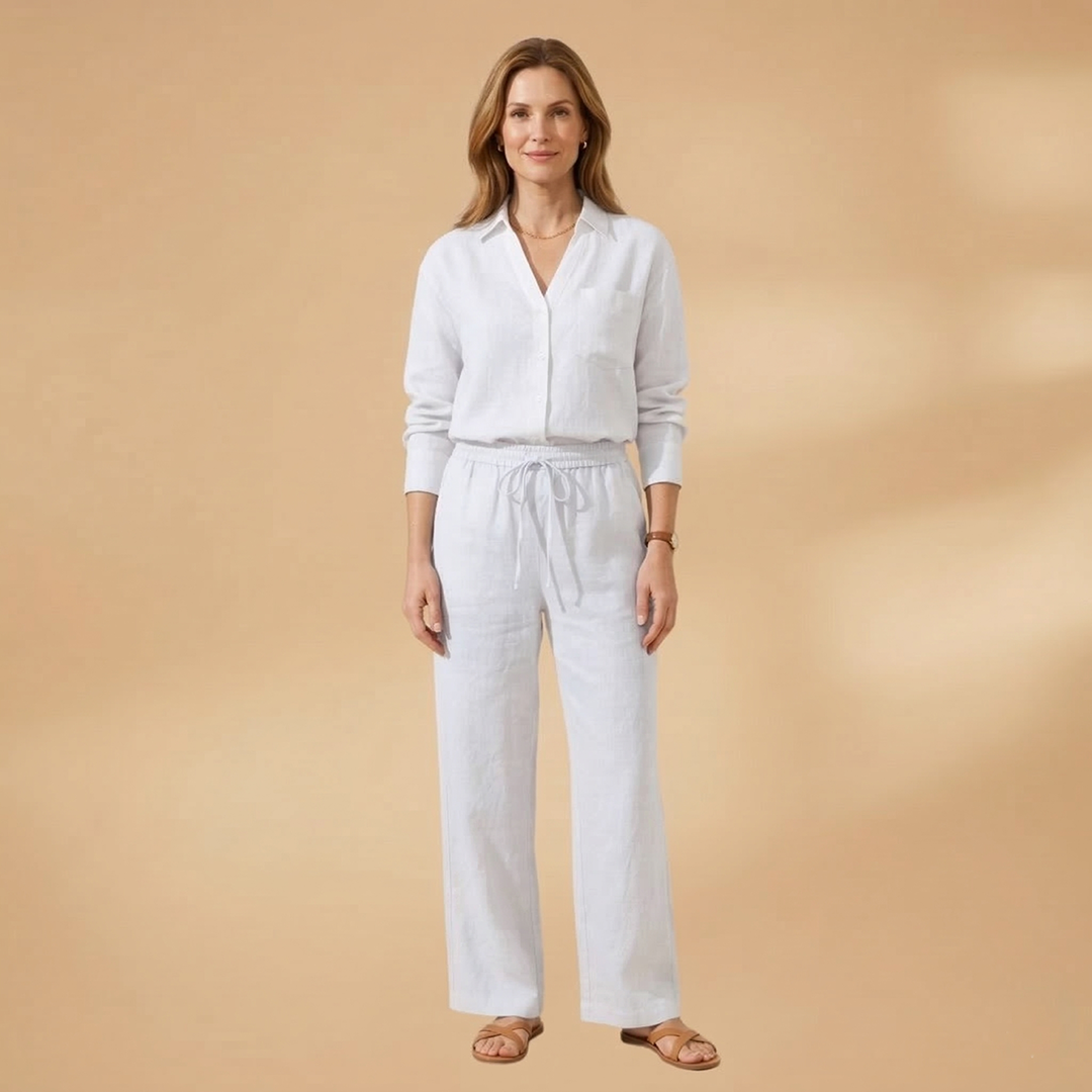 Women’s Co‑Ord Set with V‑Neck and Waist Tie