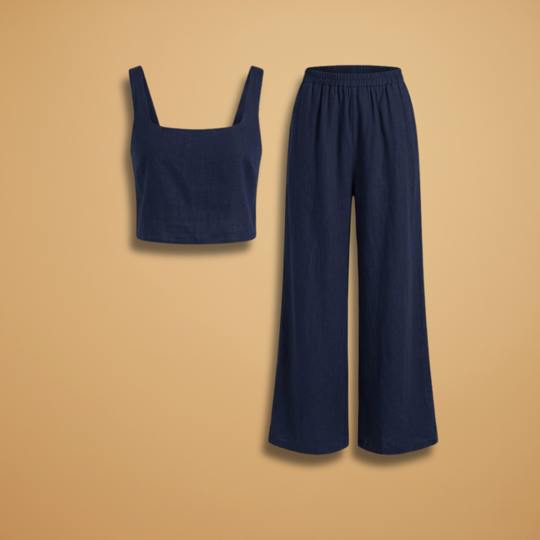 Women’s Two‑Piece Set with Cropped Top and Wide Trousers