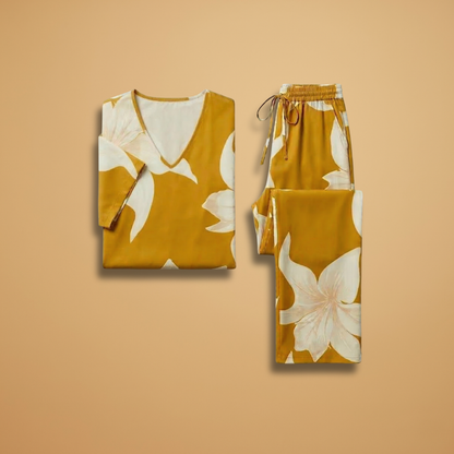 Women’s Two‑Piece Set with Floral Top and Wide Trousers