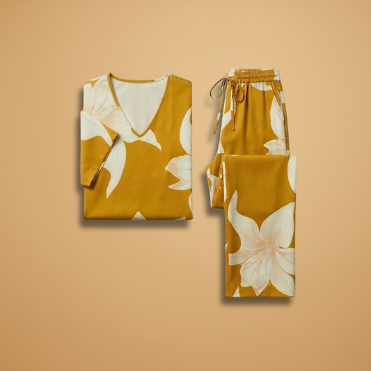 Women’s Two‑Piece Set with Floral Top and Wide Trousers