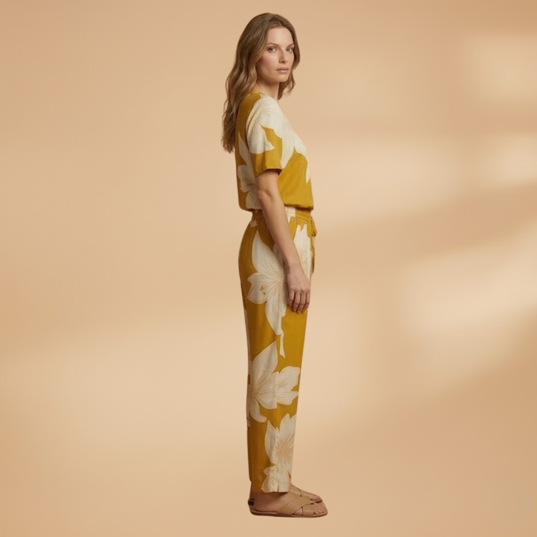 Women’s Two‑Piece Set with Floral Top and Wide Trousers