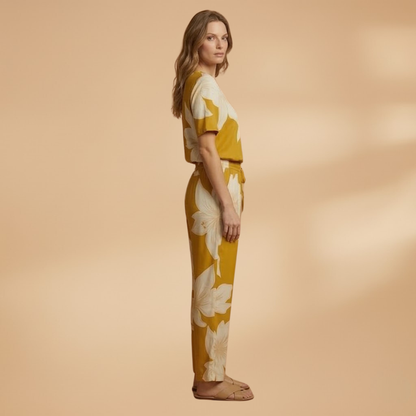 Women’s Two‑Piece Set with Floral Top and Wide Trousers