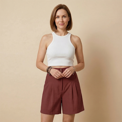 Women’s Two‑Piece Set with Ribbed Top and Pleated Skirt