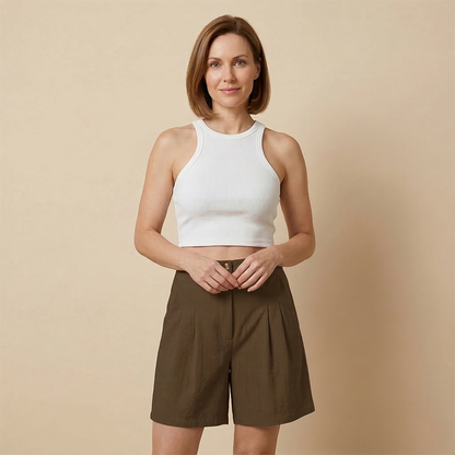 Women’s Two‑Piece Set with Ribbed Top and Pleated Skirt