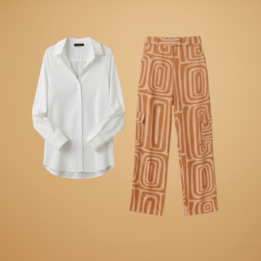 Women’s Blouse and Trousers Set with Tailored Fit and Button Fastening