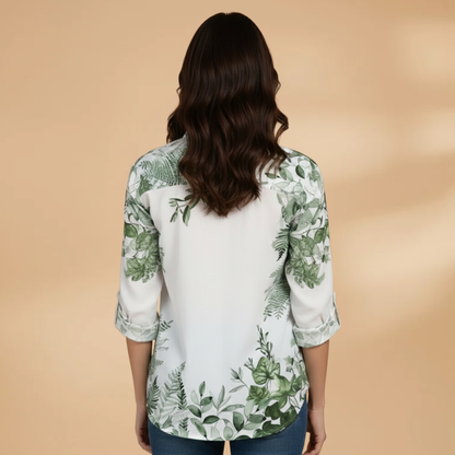 Women's Blouse with Floral Pattern and Three-Quarter Sleeves