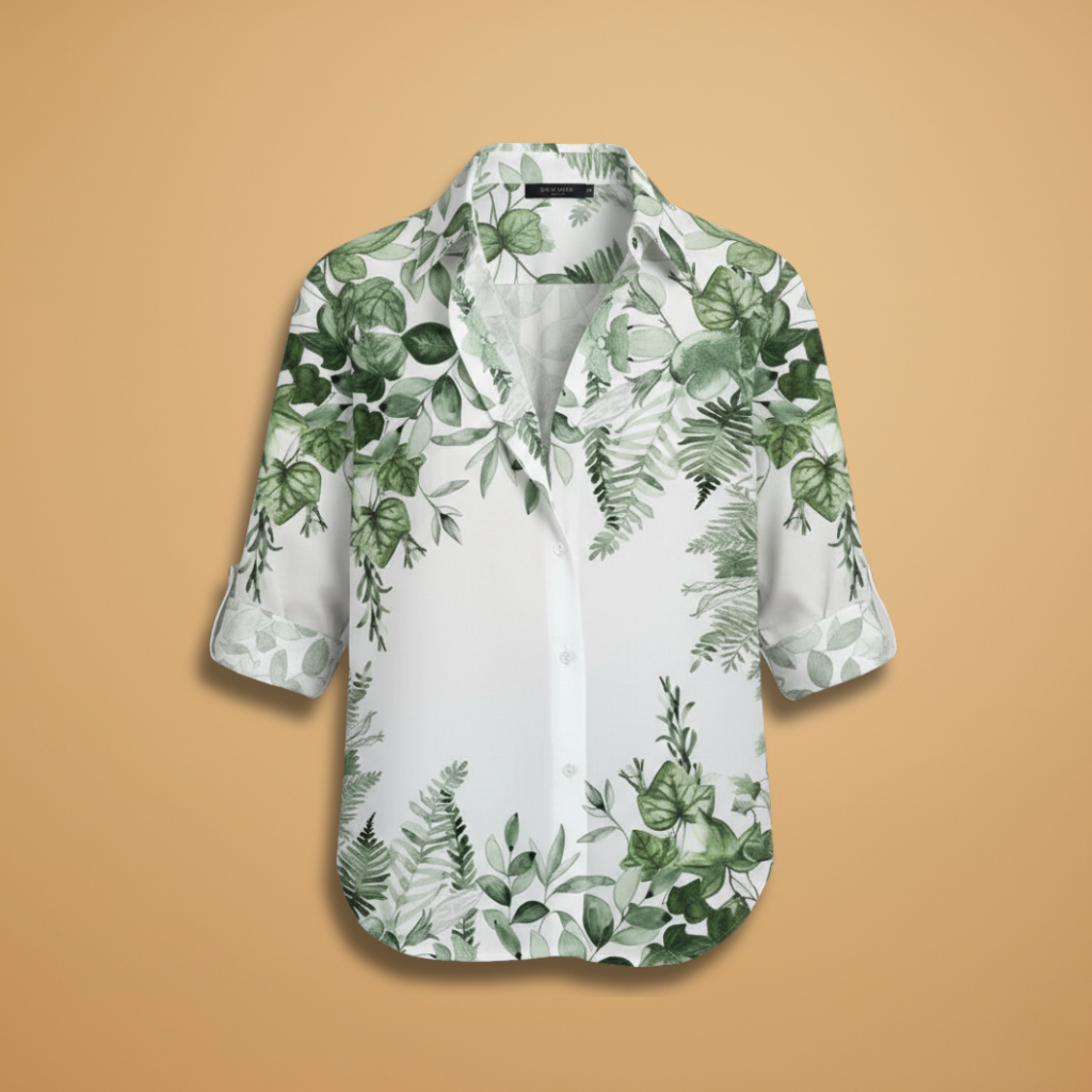 Women's Blouse with Floral Pattern and Three-Quarter Sleeves