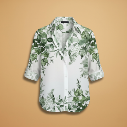 Women's Blouse with Floral Pattern and Three-Quarter Sleeves