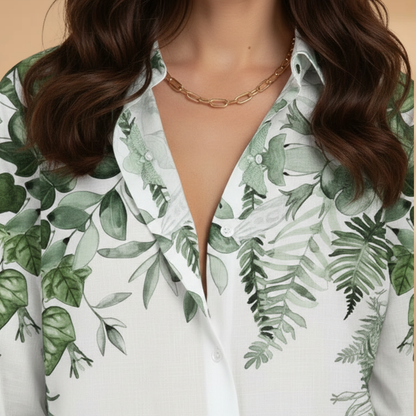Women's Blouse with Floral Pattern and Three-Quarter Sleeves