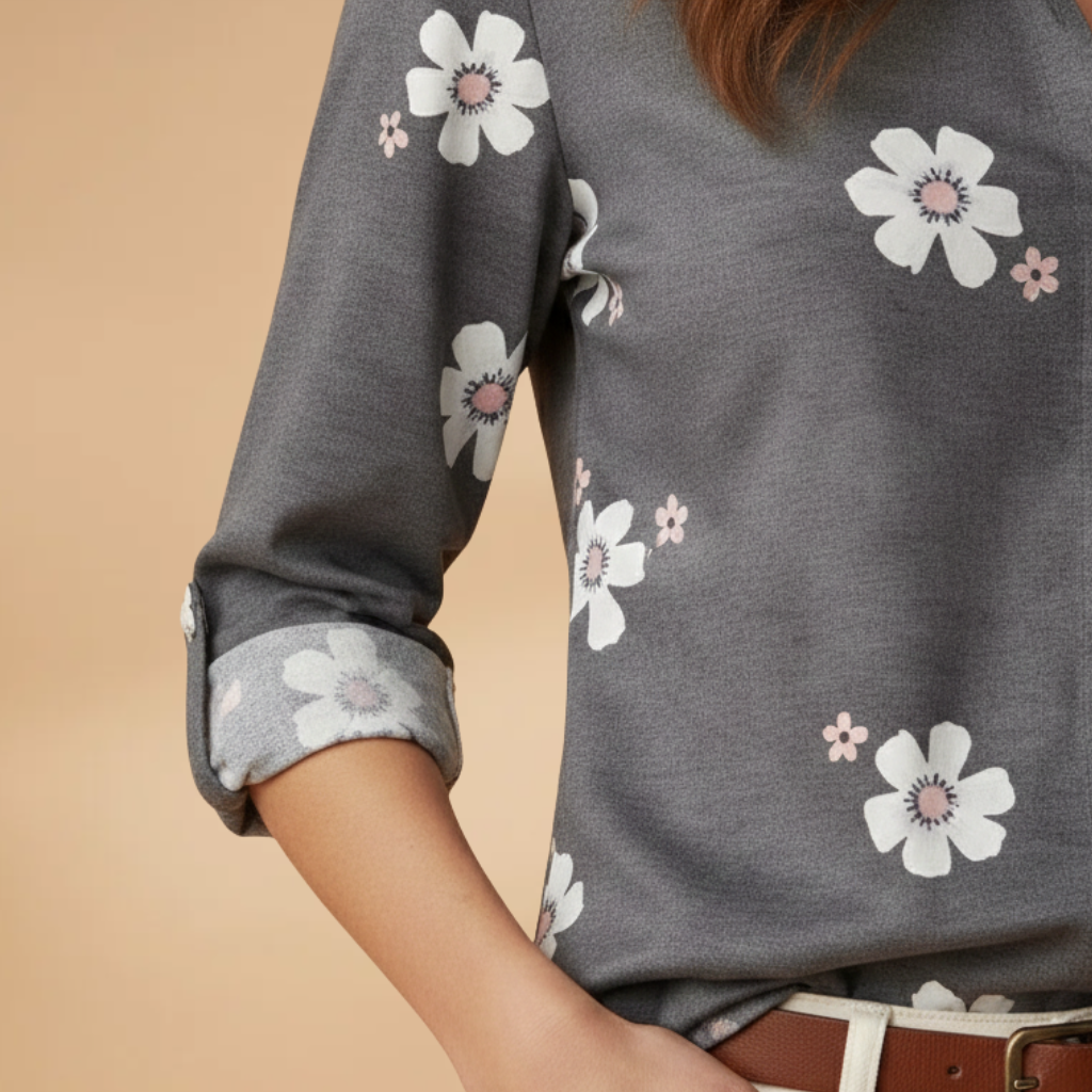 Women’s Blouse with Floral Print and Short Sleeves for Summer