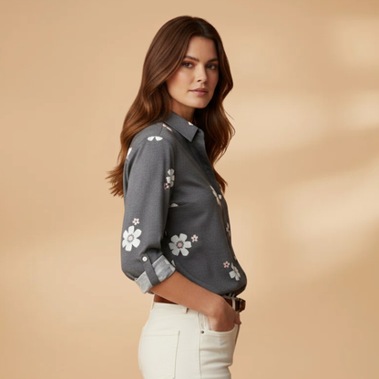 Women’s Blouse with Floral Print and Short Sleeves for Summer
