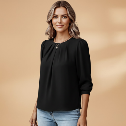 Women's Blouse with Puff Sleeves and Pleats for Elegant Styling