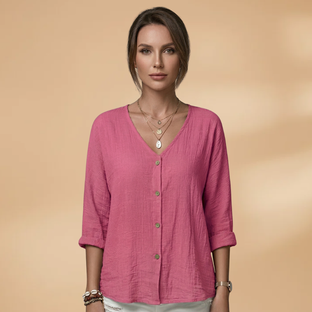 Women's Blouse with V-Neck and Button Front