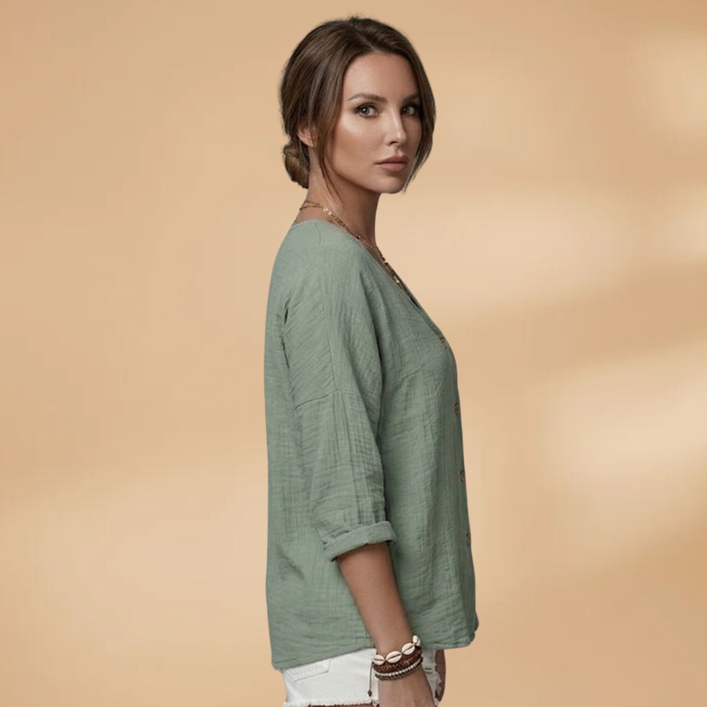 Women's Blouse with V-Neck and Button Front