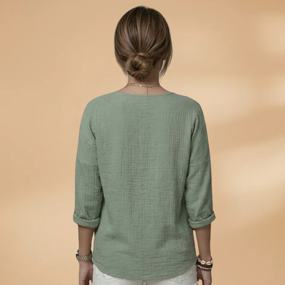 Women's Blouse with V-Neck and Button Front