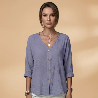 Women's Blouse with V-Neck and Button Front