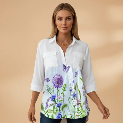 Women's Casual Blouse with Floral Pattern and Loose Fit