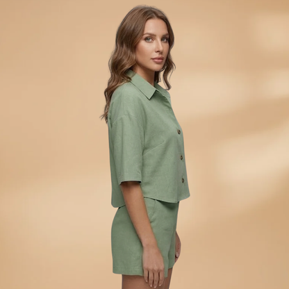 Women’s Casual Set with Short Shirt and Shorts