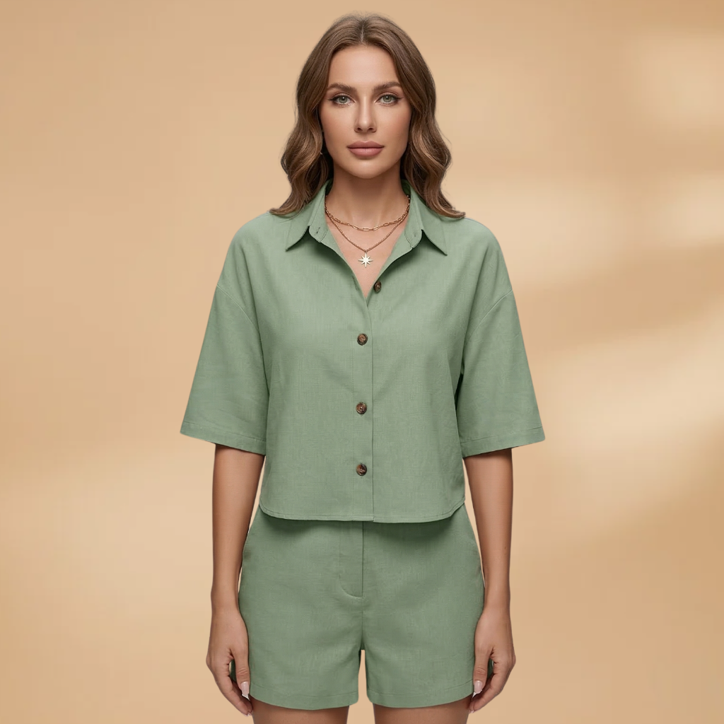 Women’s Casual Set with Short Shirt and Shorts