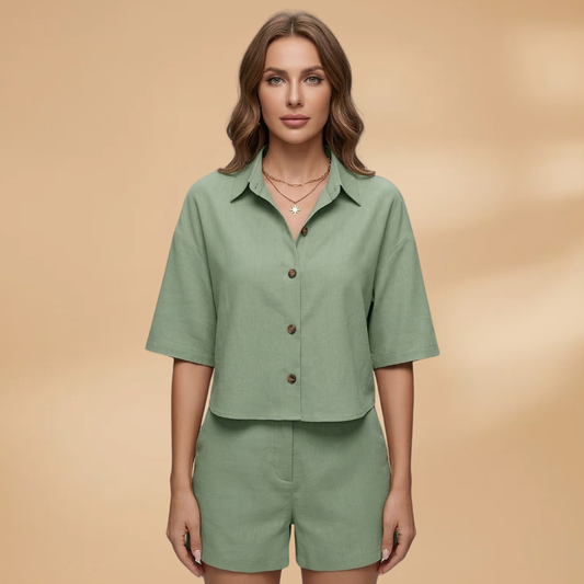 Women’s Casual Set with Short Shirt and Shorts
